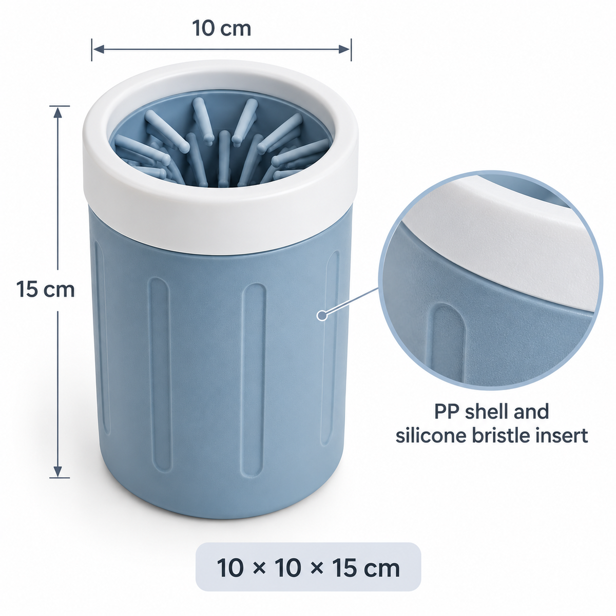 PawClean Soft-Bristle Cup — dimensions and material