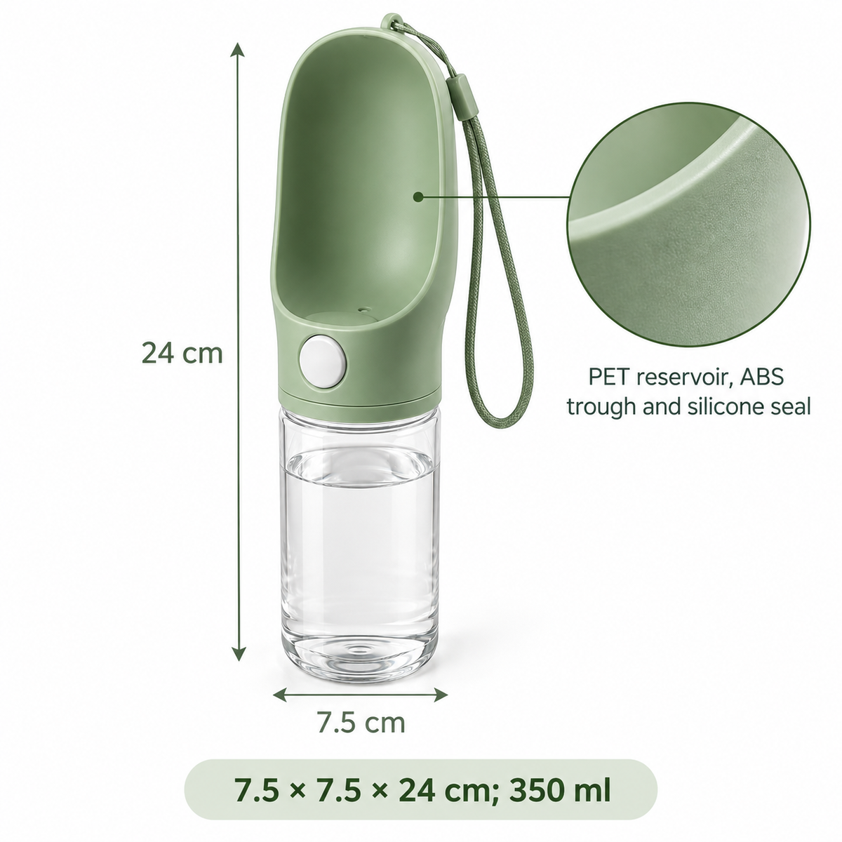 SipGo Travel Water Bottle — dimensions and material