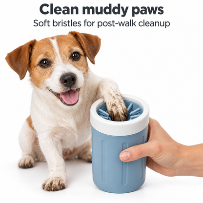 PawClean Soft-Bristle Cup — Clean muddy paws. Soft bristles for post-walk cleanup