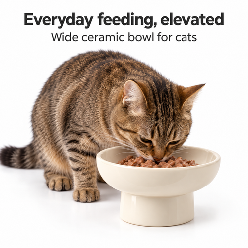 WhiskerRest Wide Cat Bowl — Everyday feeding, elevated. Wide ceramic bowl for cats