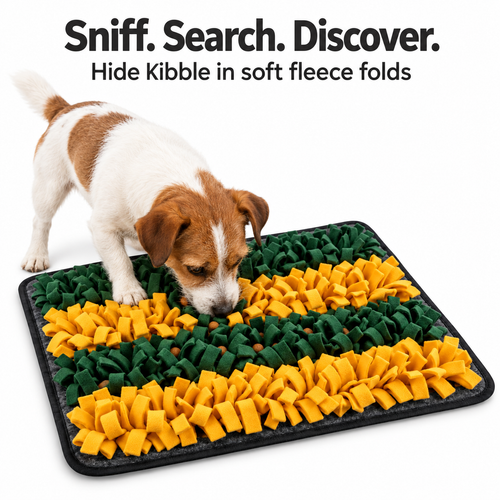 TreatTrail Snuffle Mat — Sniff. Search. Discover.. Hide kibble in soft fleece folds